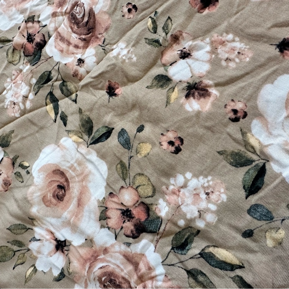 Posh Peanut Taupe Knit Top with Blush and Cream Roses Baby Swaddle
